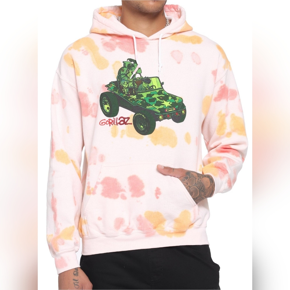 MUSIC BAND MERCH Gorillaz pink&orange paint splatter tie dye hoodie sweatshirt